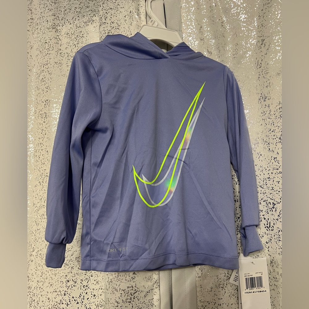 Nike NWT Girls’ Blue Long Sleeve Hooded Shirt, Size 2T
